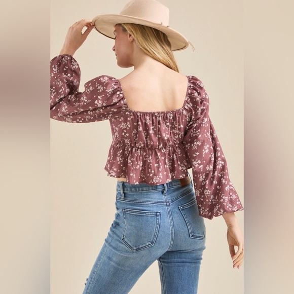 Altar’d State Kamari Floral Cropped Boho Babydoll Top Size Medium - Picture 2 of 6